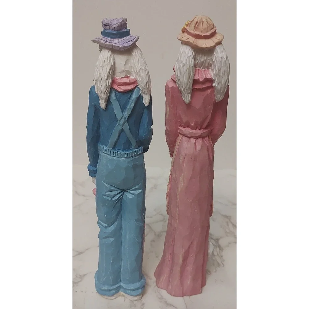 Vintage Bunny Rabbit Tall Figurines Set Of 2 Easter Chicken Tulip Sheep A1